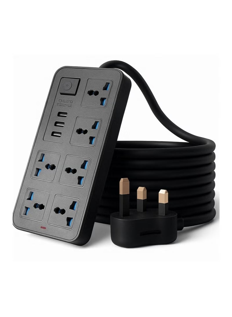 2M 6-Socket Power Strip with Surge Protection – 6-Way Multi Plug Extension Lead for Home & Office